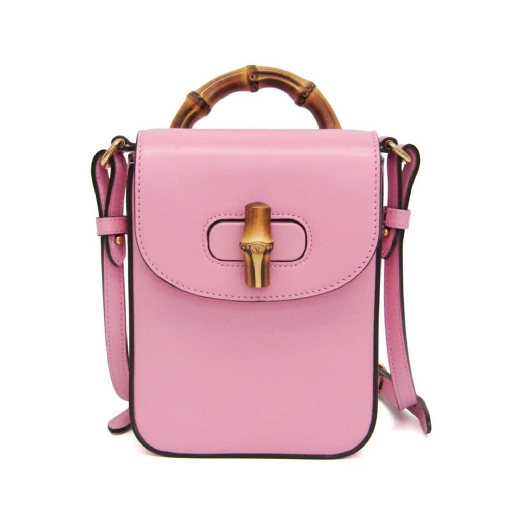 Gucci Bamboo Top Handle Backpack Leather Pink Leather Backpack Bag